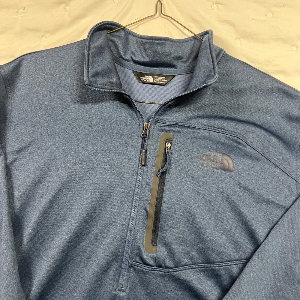 The North Face Mens XL Blue Heathered Quarter Zip Pullover Chest Pocket Jacket